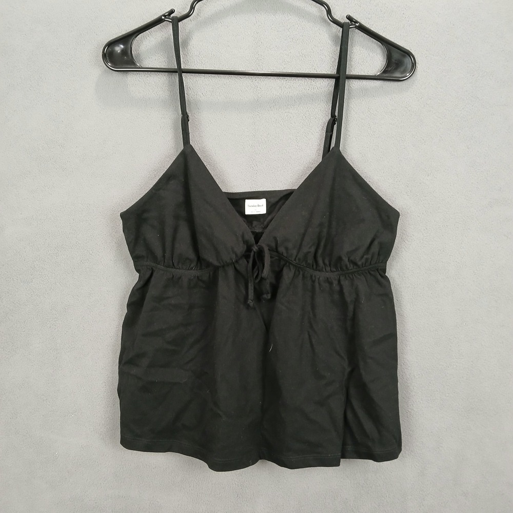 Sunday Best Aritzia Crop Top Womens Medium Black Cotton V Neck Spaghetti Strap